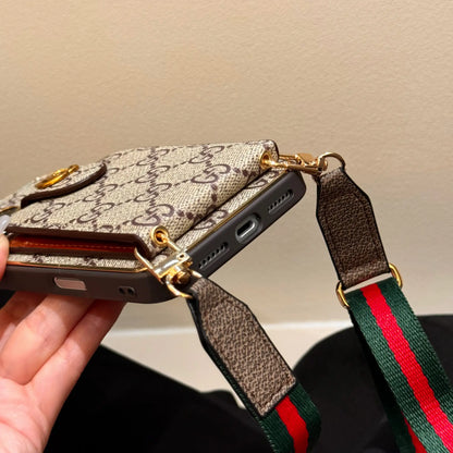 Classic Leather iPhone Case With Card Wallet And Strap