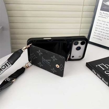 Lv Leather Card Holder Case Crossbody for iPhone 12-18 Pro & Pro Max