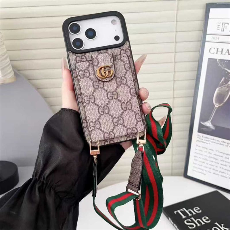 Lv Leather Card Holder Case Crossbody for iPhone 12-18 Pro & Pro Max