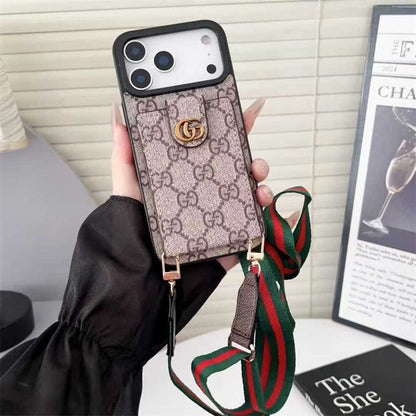 Lv Leather Card Holder Case Crossbody for iPhone 12-18 Pro & Pro Max