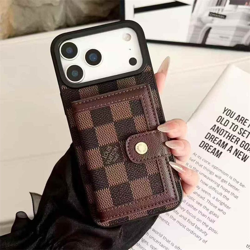 Luxury LV Leather Card Holder Phone Case For iPhone 12-18 Pro & Pro Max