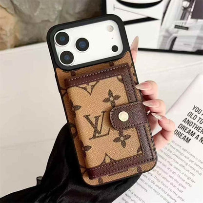 Luxury LV Leather Card Holder Phone Case For iPhone 12-18 Pro & Pro Max