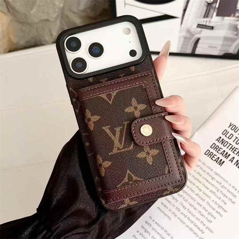 Luxury LV Leather Card Holder Phone Case For iPhone 12-18 Pro & Pro Max