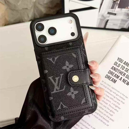 Luxury LV Leather Card Holder Phone Case For iPhone 12-18 Pro & Pro Max
