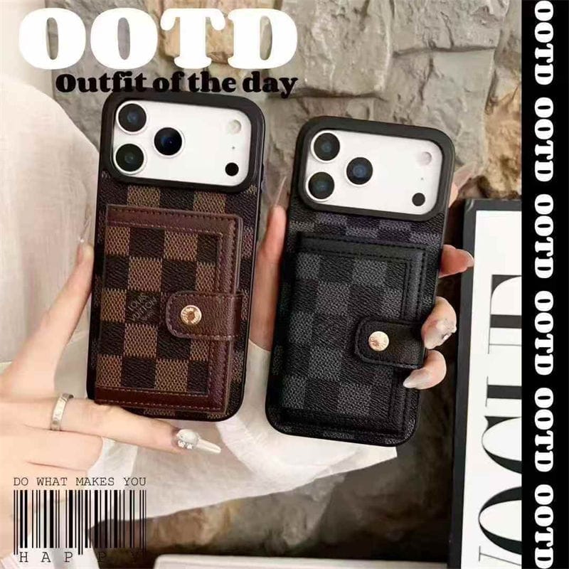 Luxury LV Leather Card Holder Phone Case For iPhone 12-18 Pro & Pro Max