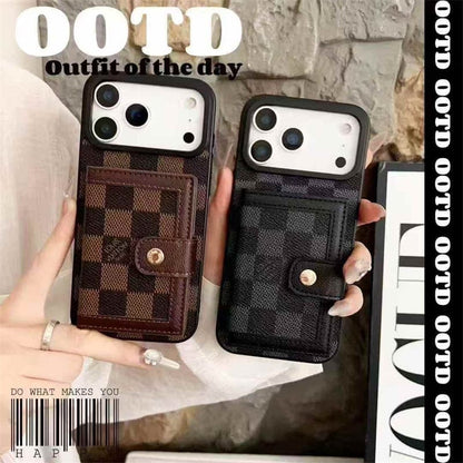Luxury LV Leather Card Holder Phone Case For iPhone 12-18 Pro & Pro Max