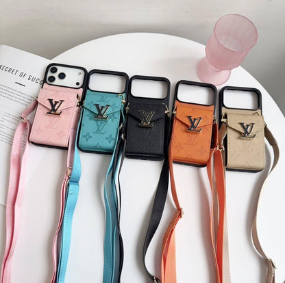 LV Luxury Phone Case with Card Holder For iPhone 12-18 Pro & Pro Max