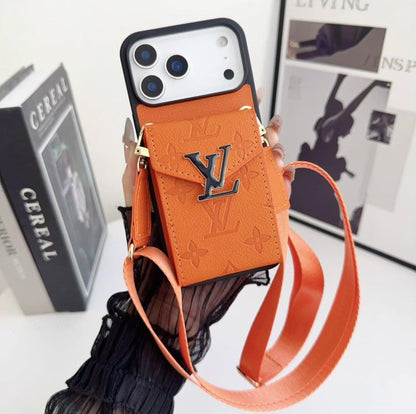 LV Luxury Phone Case with Card Holder For iPhone 12-18 Pro & Pro Max
