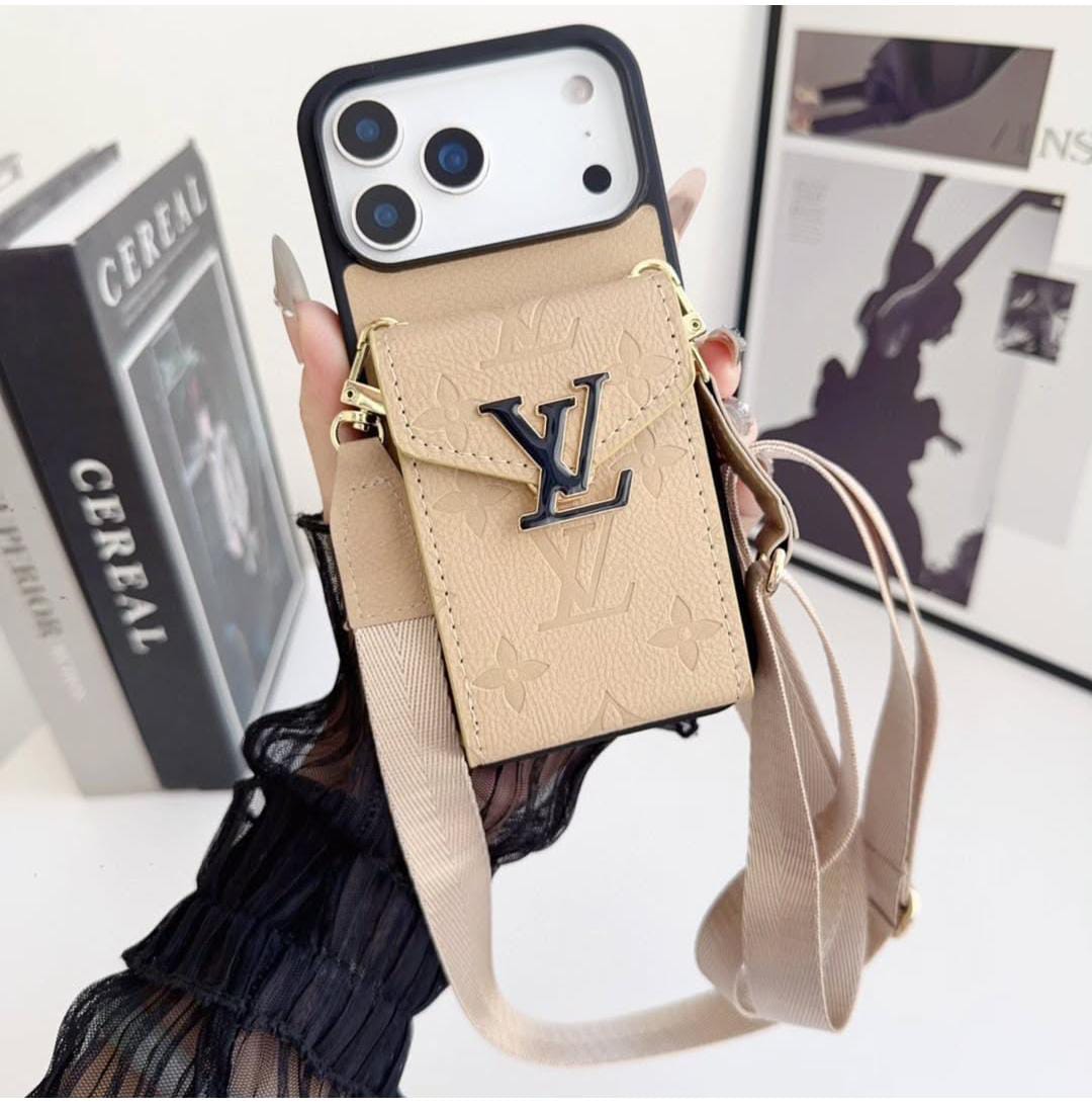 LV Luxury Phone Case with Card Holder For iPhone 12-18 Pro & Pro Max