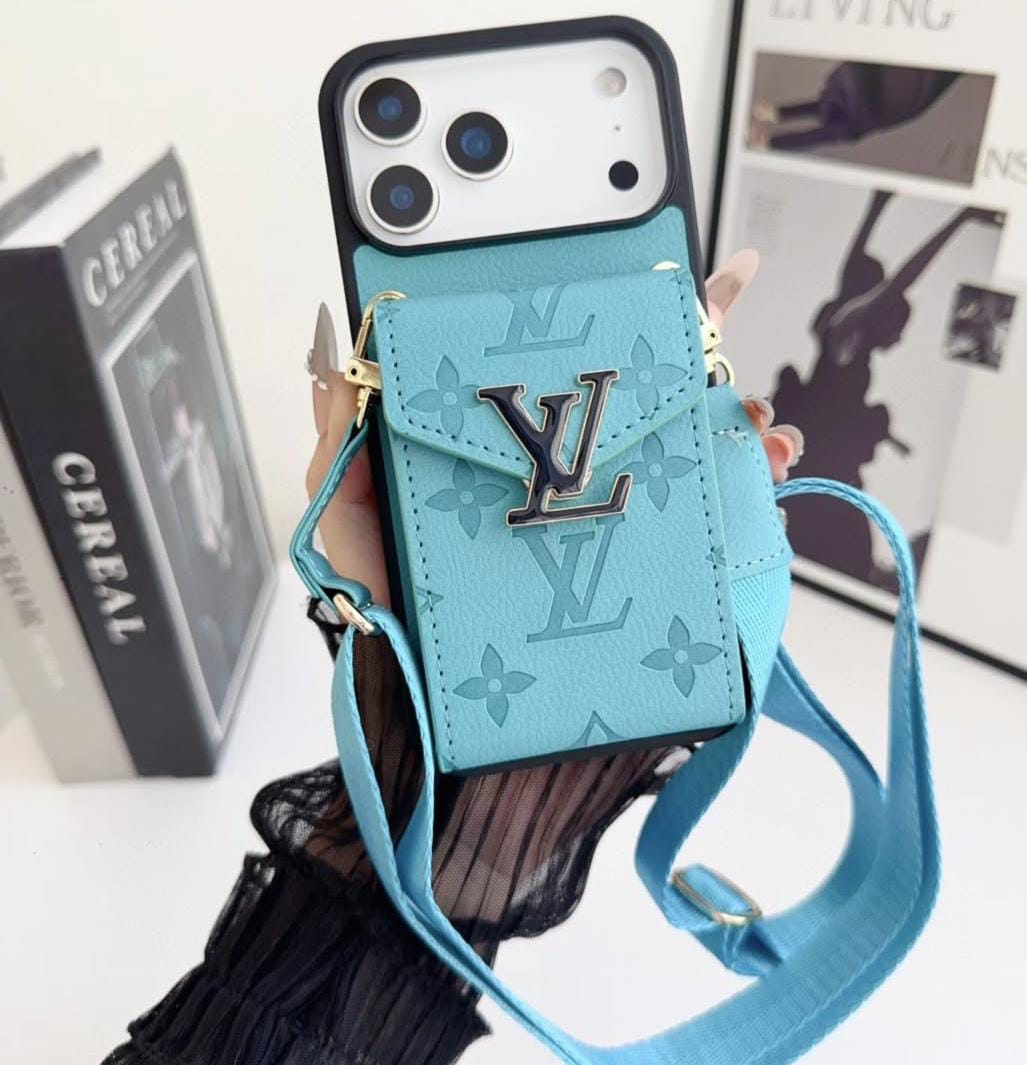LV Luxury Phone Case with Card Holder For iPhone 12-18 Pro & Pro Max