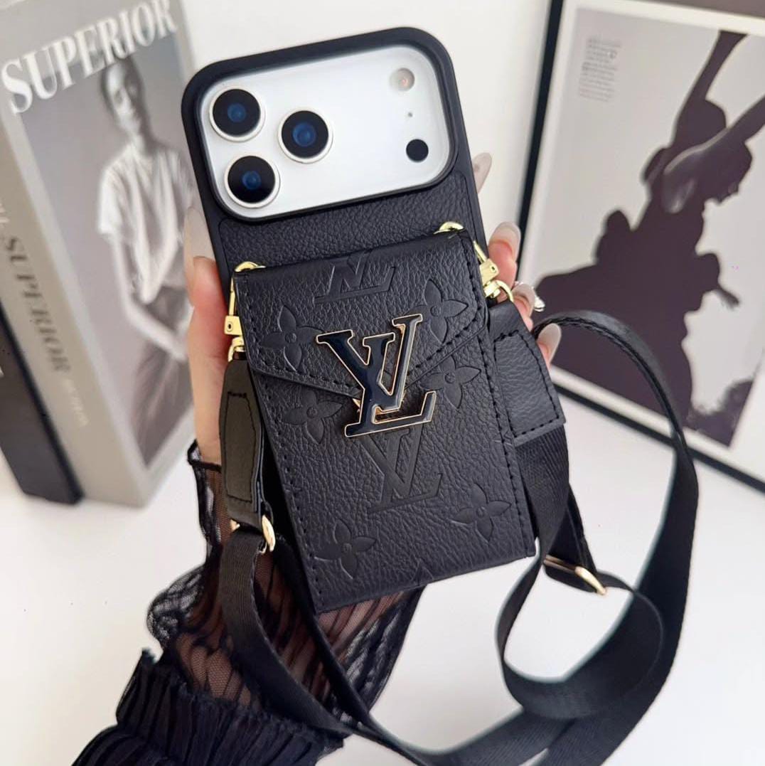 LV Luxury Phone Case with Card Holder For iPhone 12-18 Pro & Pro Max