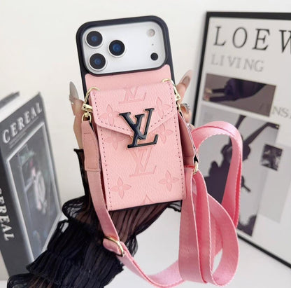 LV Luxury Phone Case with Card Holder For iPhone 12-18 Pro & Pro Max