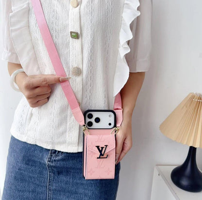 LV Luxury Phone Case with Card Holder For iPhone 12-18 Pro & Pro Max