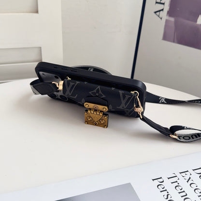 Luxury Leather Monogram iPhone Case With Card Holder And Strap