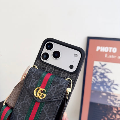 Classic Leather GG iPhone Case With Card Holder And Strap