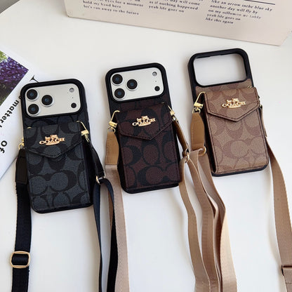 Leather Coach iPhone Case With Card Holder And Strap