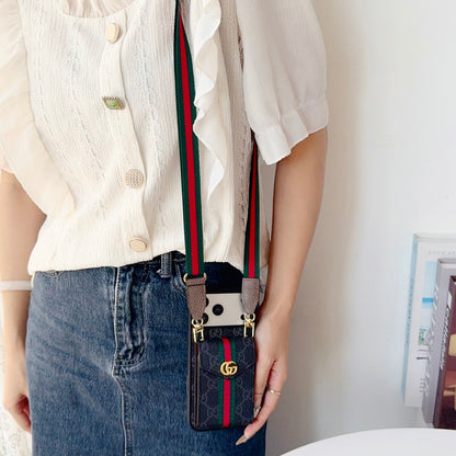 Classic Leather GG iPhone Case With Card Holder And Strap