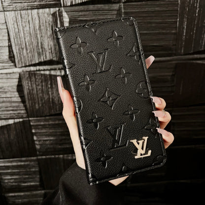 Premium Leather Folio Monogram iPhone Case With Card Holder