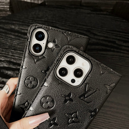 Premium Leather Folio Monogram iPhone Case With Card Holder