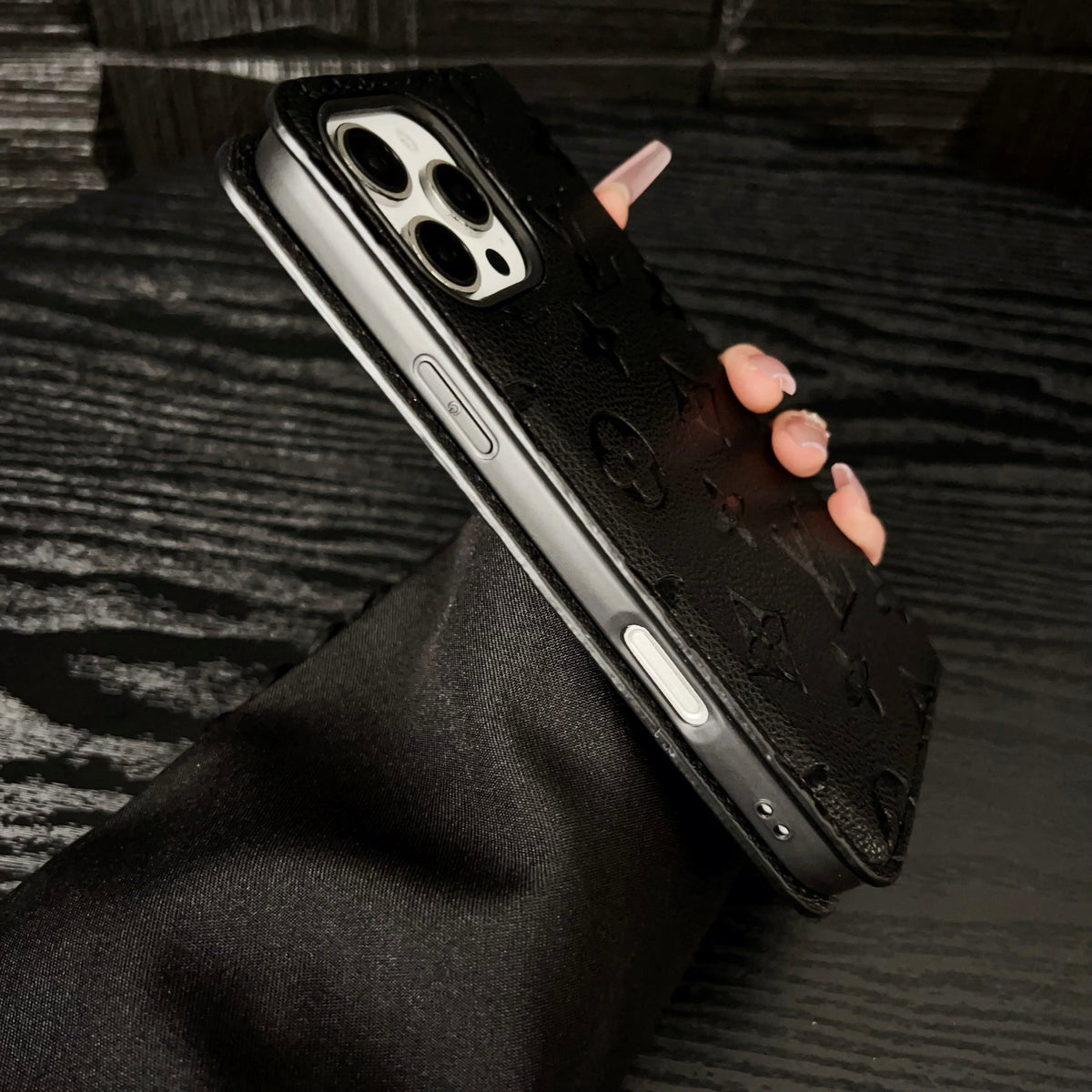 Premium Leather Folio Monogram iPhone Case With Card Holder