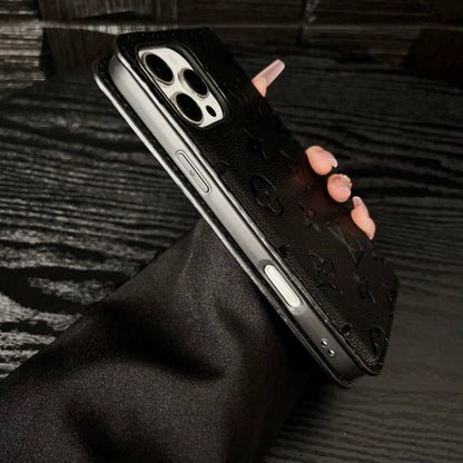 Premium Leather Folio Monogram iPhone Case With Card Holder