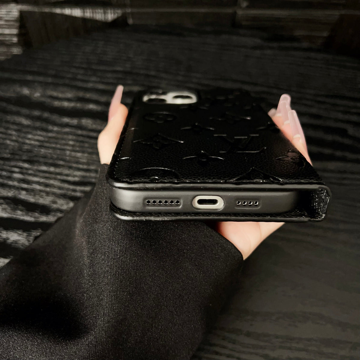Premium Leather Folio Monogram iPhone Case With Card Holder
