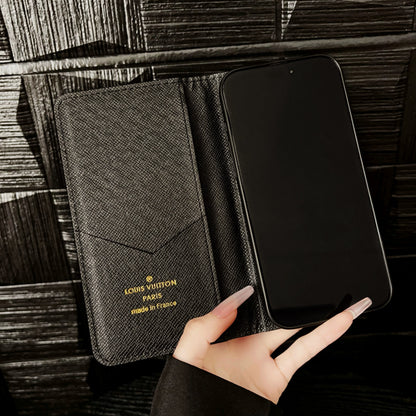 Premium Leather Folio Monogram iPhone Case With Card Holder