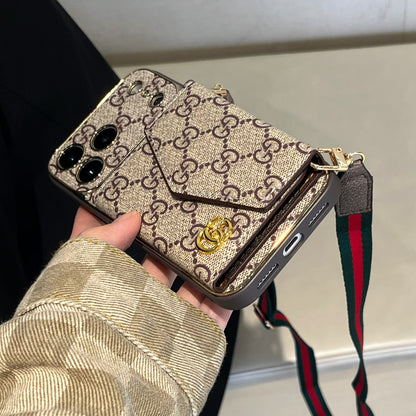 Premium GG iPhone Case With Wallet And Crossbody Strap For iPhone 17 Series