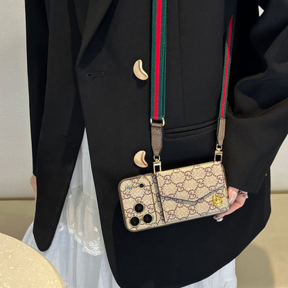 Premium GG iPhone Case With Wallet And Crossbody Strap For iPhone 17 Series