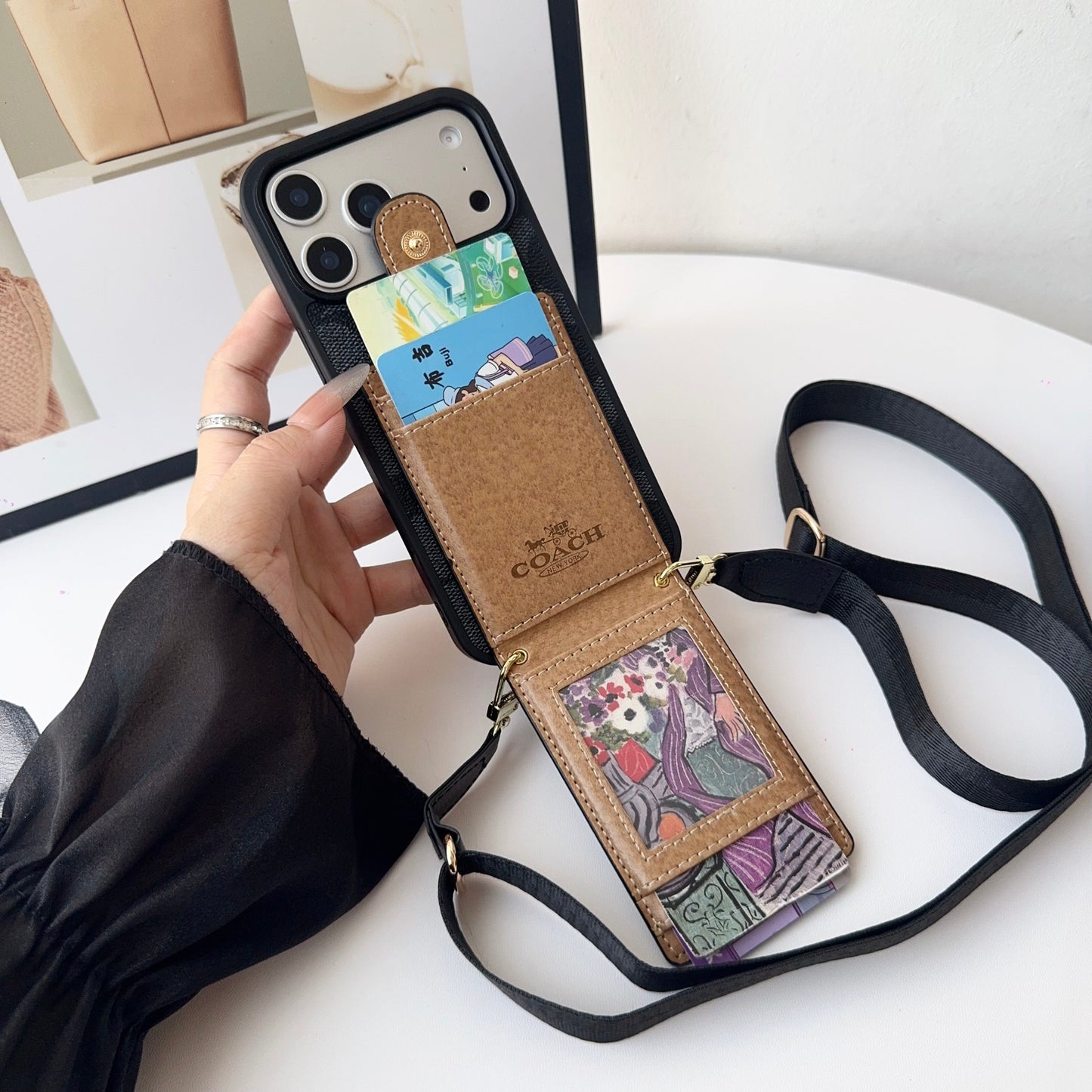 Leather Coach iPhone Case With Wallet And Strap