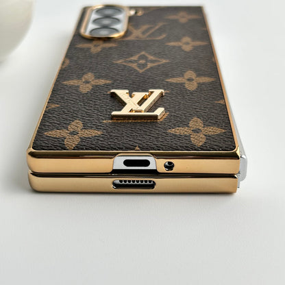 Samsung Galaxy Z Fold 6 Luxury Gold Plated Leather Case Roxy New