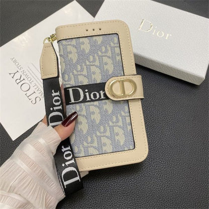 Luxury Monogram Canvas Wallet Case with Wristlet Strap for iPhone 12-17