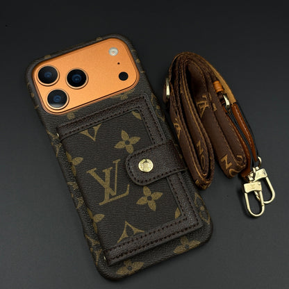 Luxury LV Leather Card Holder Phone Case For iPhone 12-18 Pro & Pro Max