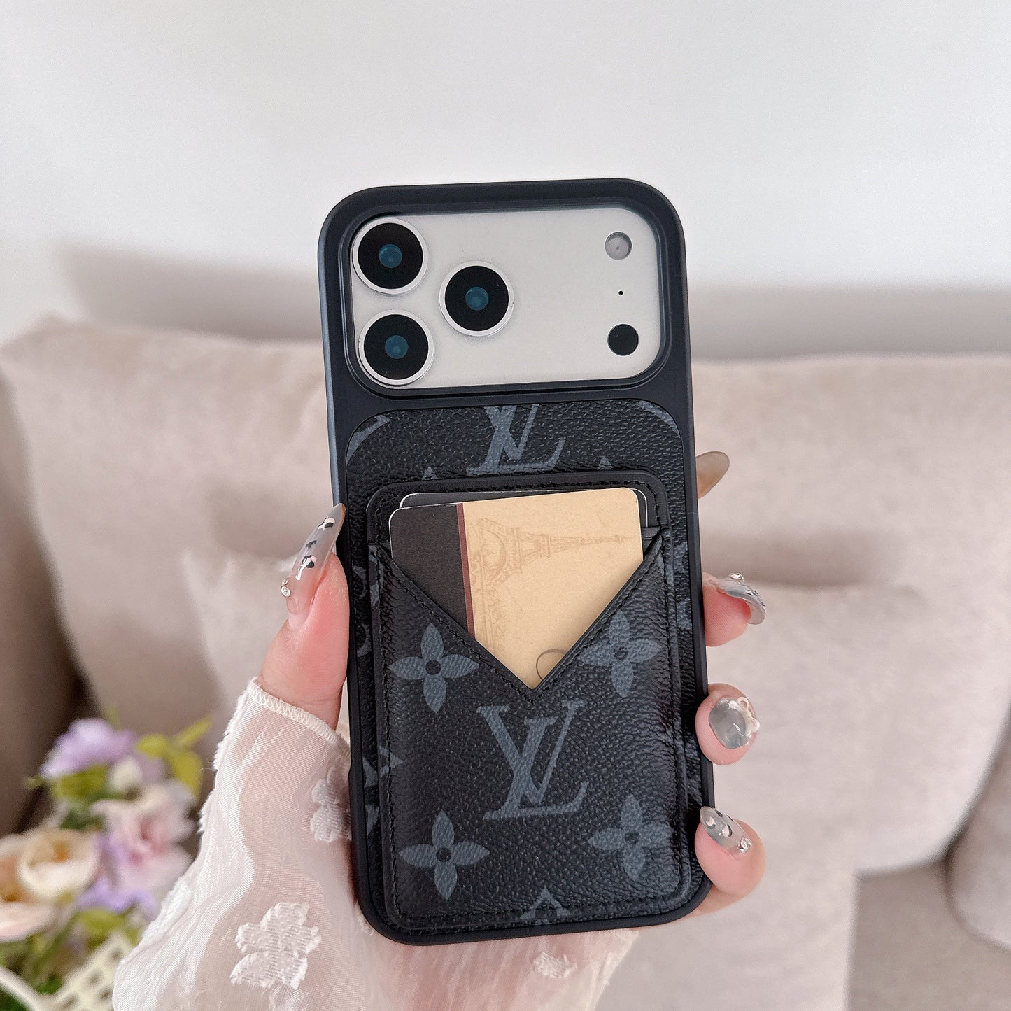 Brown Leather 2-in-1 Monogram iPhone Wallet Case