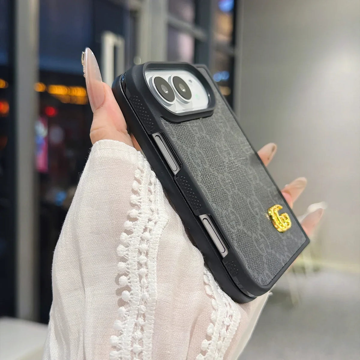 Luxury GG Supreme Monogram Canvas Case for iPhone Duo