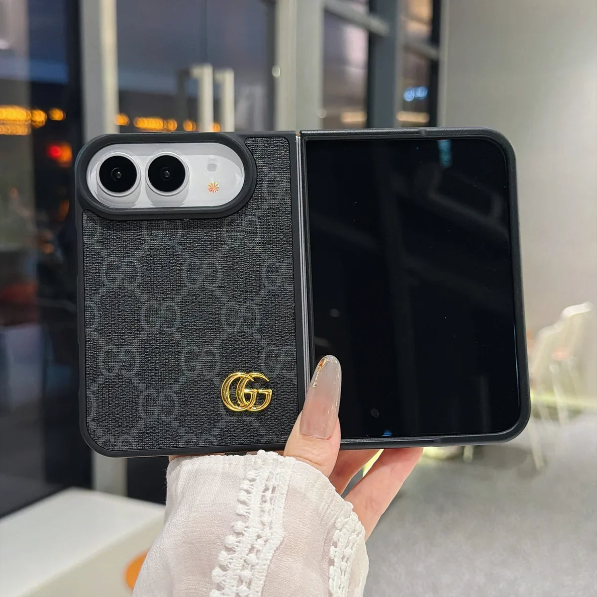 Luxury GG Supreme Monogram Canvas Case for iPhone Duo