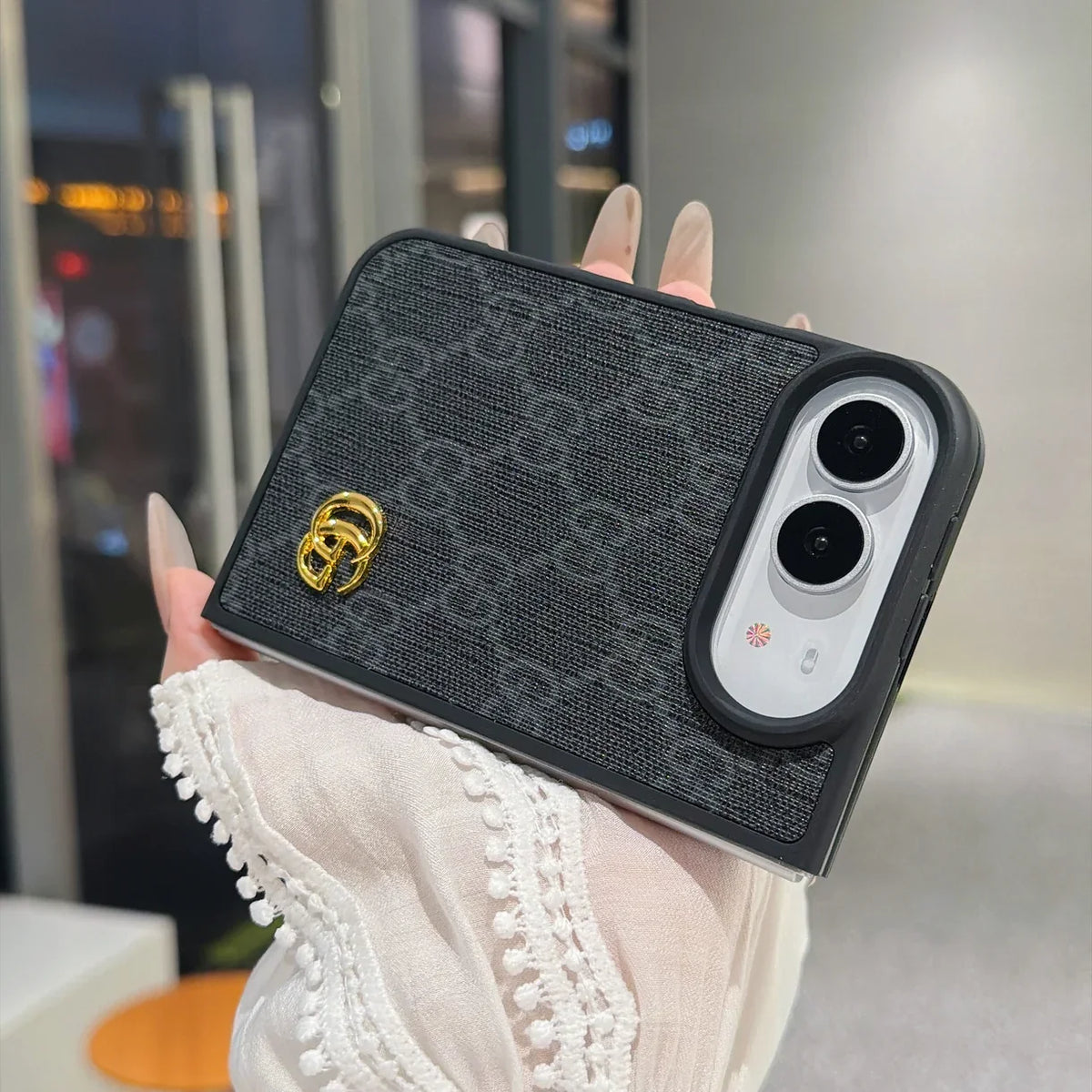 Luxury GG Supreme Monogram Canvas Case for iPhone Duo
