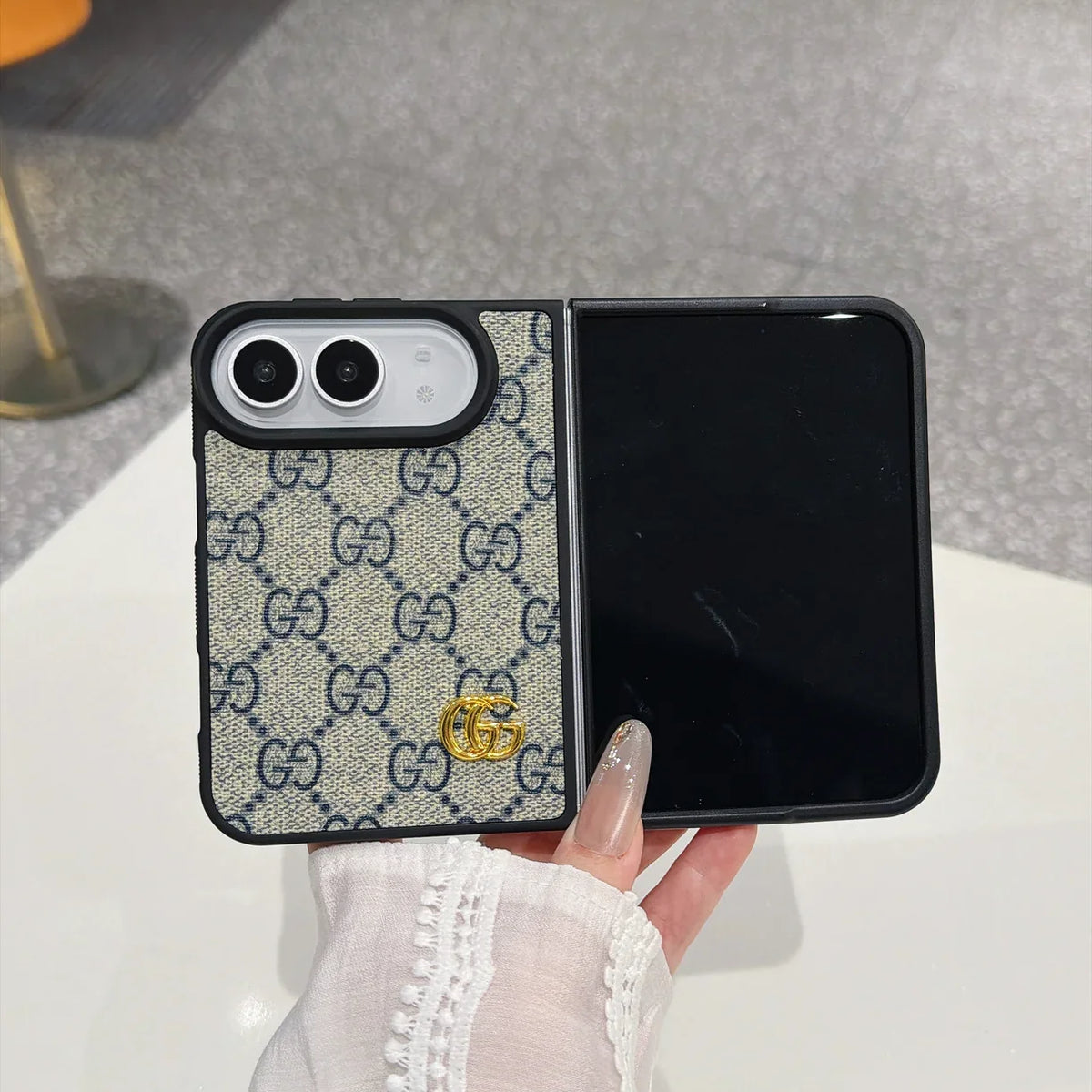Luxury GG Supreme Monogram Canvas Case for iPhone Duo