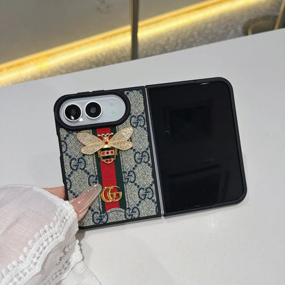 Luxury GG Monogram Bee Leather Case for iPhone Duo