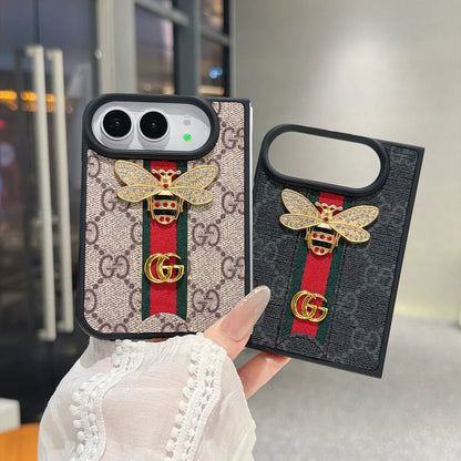 Luxury GG Monogram Bee Leather Case for iPhone Duo