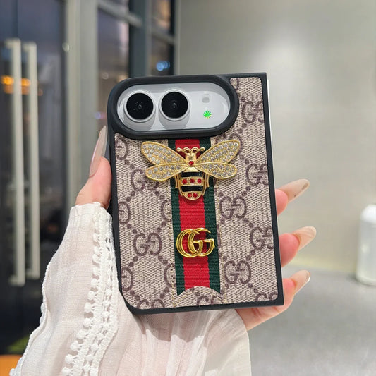 Luxury GG Monogram Bee Leather Case for iPhone Duo