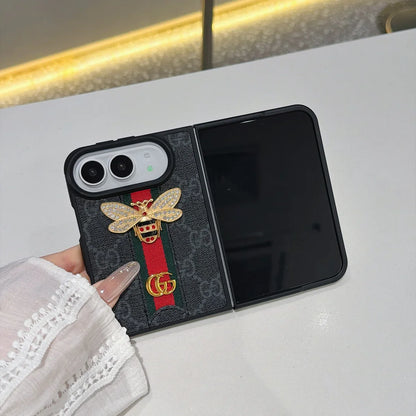 Luxury GG Monogram Bee Leather Case for iPhone Duo