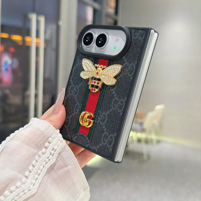 Luxury GG Monogram Bee Leather Case for iPhone Duo