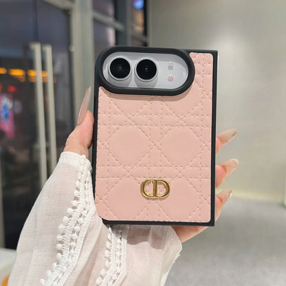 Luxury C Dior Quilted Leather Case with Gold Emblem for iPhone Duo