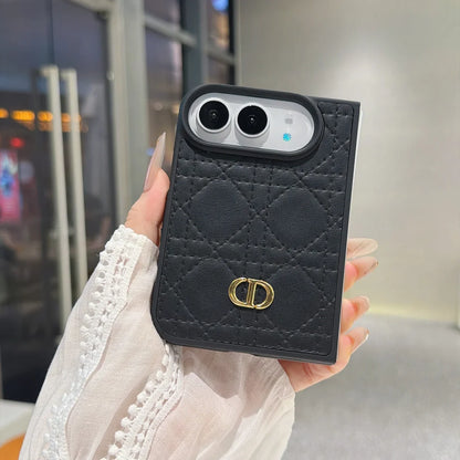 Luxury C Dior Quilted Leather Case with Gold Emblem for iPhone Duo