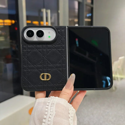 Luxury C Dior Quilted Leather Case with Gold Emblem for iPhone Duo