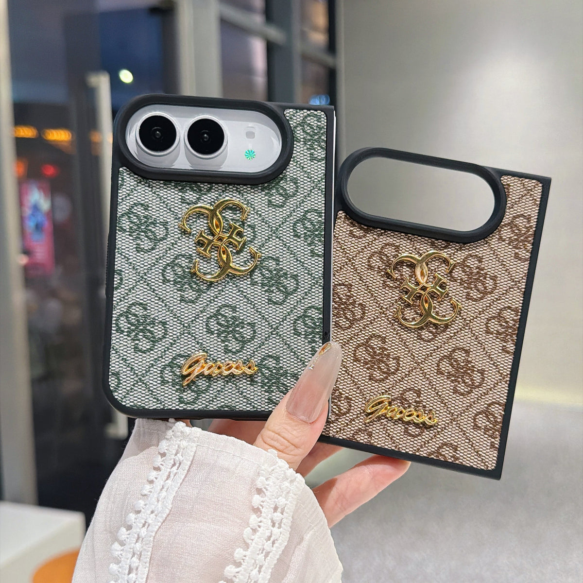 Luxury Guess Monogram Canvas Case for iPhone Duo