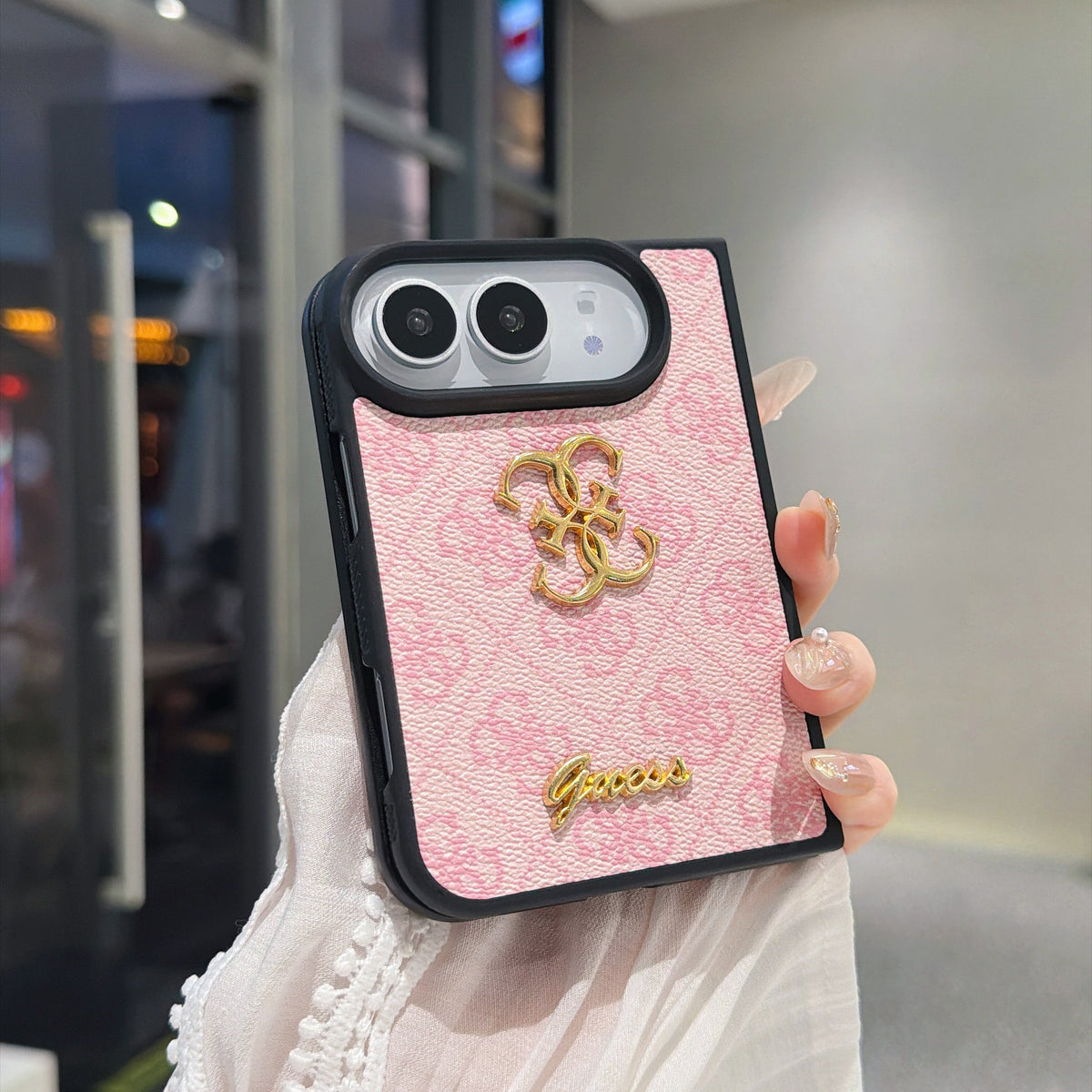 Luxury Guess Monogram Canvas Case for iPhone Duo