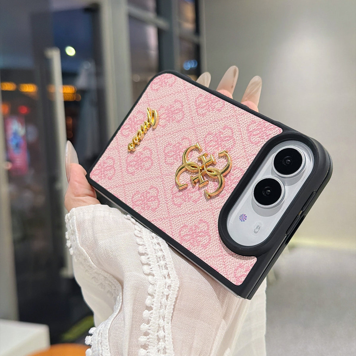 Luxury Guess Monogram Canvas Case for iPhone Duo