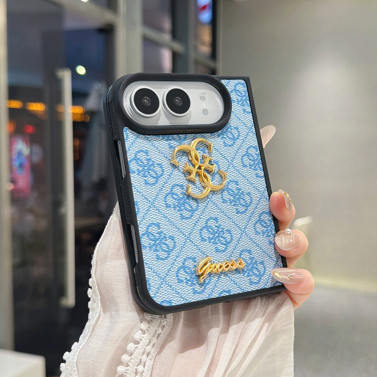 Luxury Guess Monogram Canvas Case for iPhone Duo